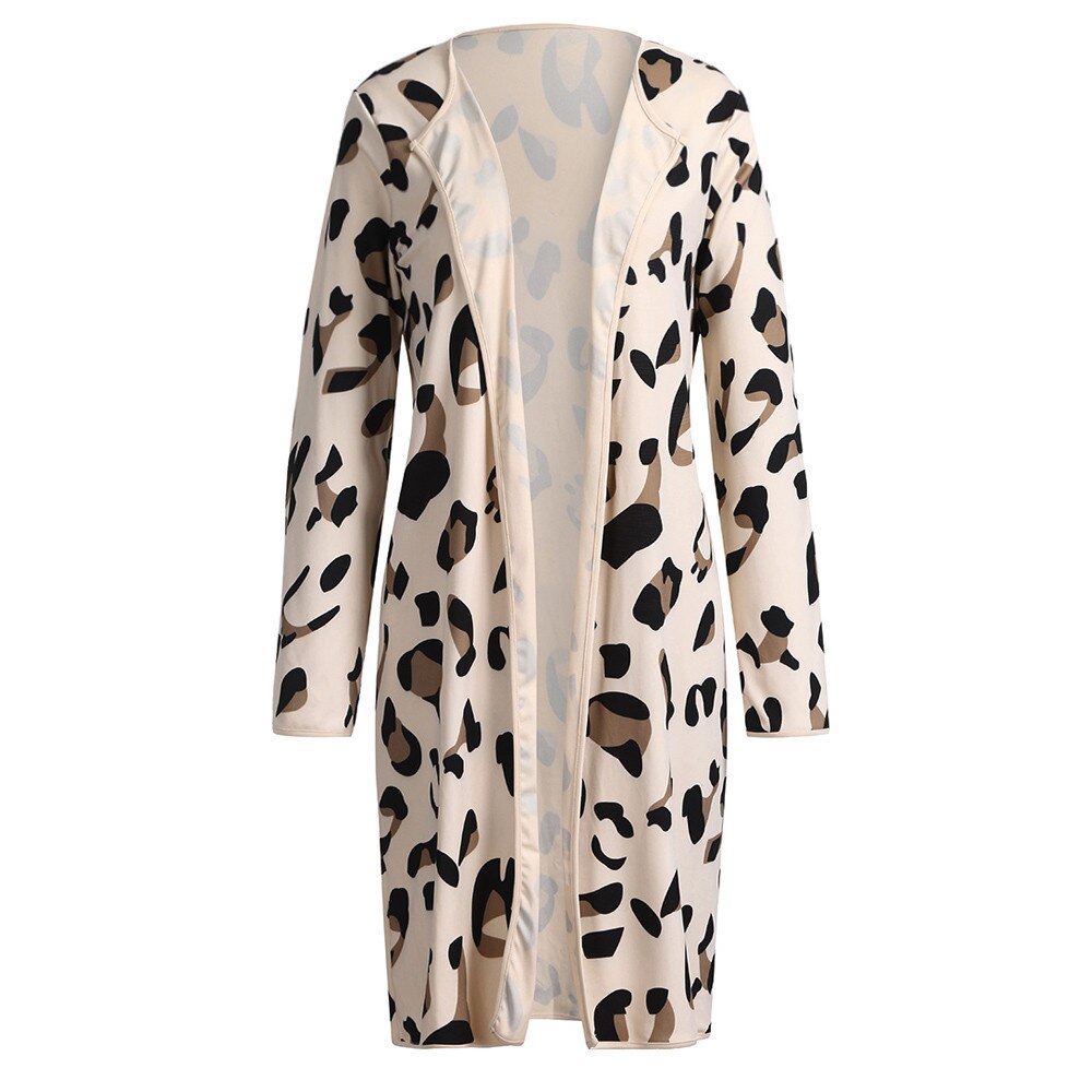 Cárdigan de manga larga con estampado de leopardo para mujer, Chaqueta abierta por delante, abrigo fino, ropa de otoño: XL