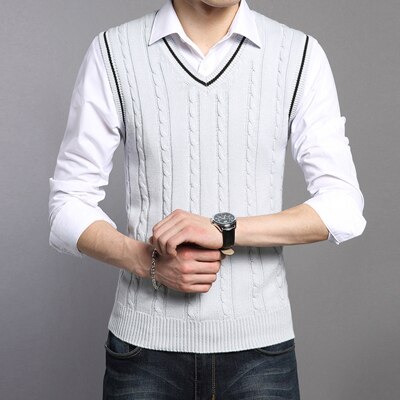 PEVSN Winter Herren Westen Ärmelloses Strick Warme Westen Casual Männer Nehmen V-ausschnitt Pullover Uniform Pullover Westen Herren Kleidung: Grey / M