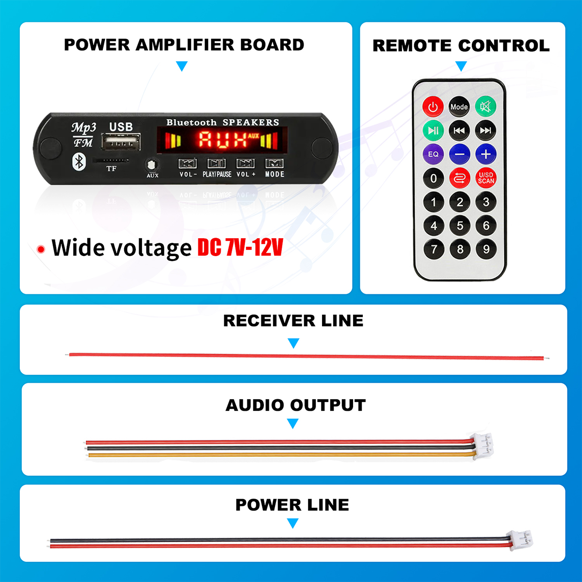 Bluetooth 5.0 DC 9V 12V MP3 Decoder Board Wireless Car MP3 Player USB Handsfree Recording Module TF FM Radio Power Off Memory