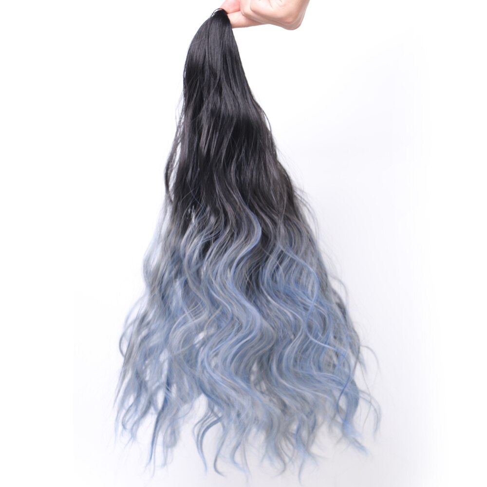 22 polegadas longo ondulado rabo de cavalo cabelo sintético/ombre rabo de cavalo com mini cabelo garra nó/preto natural azul rabo de cavalo para mulher