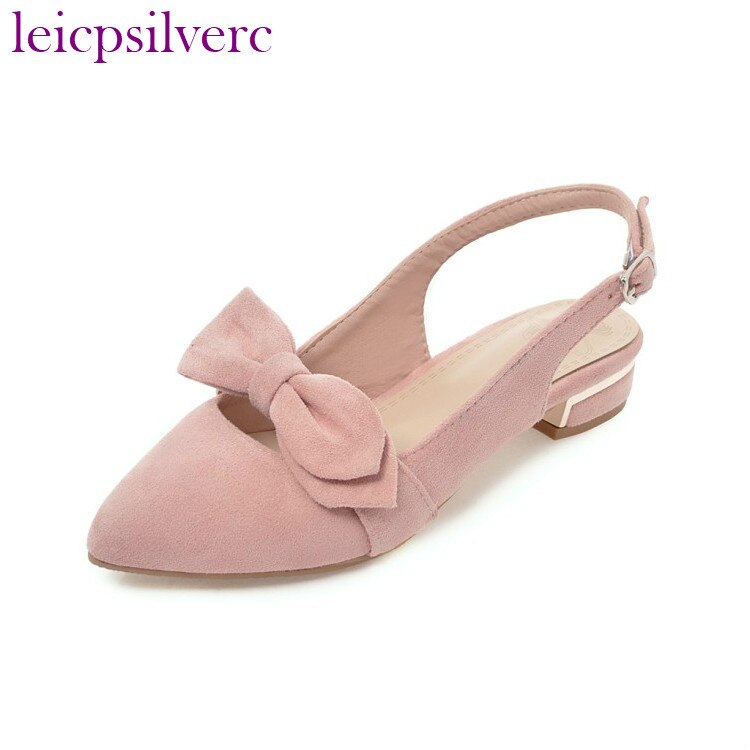 Style summer Women sandals flock Pointed Toe Shallow Butterfly Knot Decoration low heel slingback Concise Casual Shoes