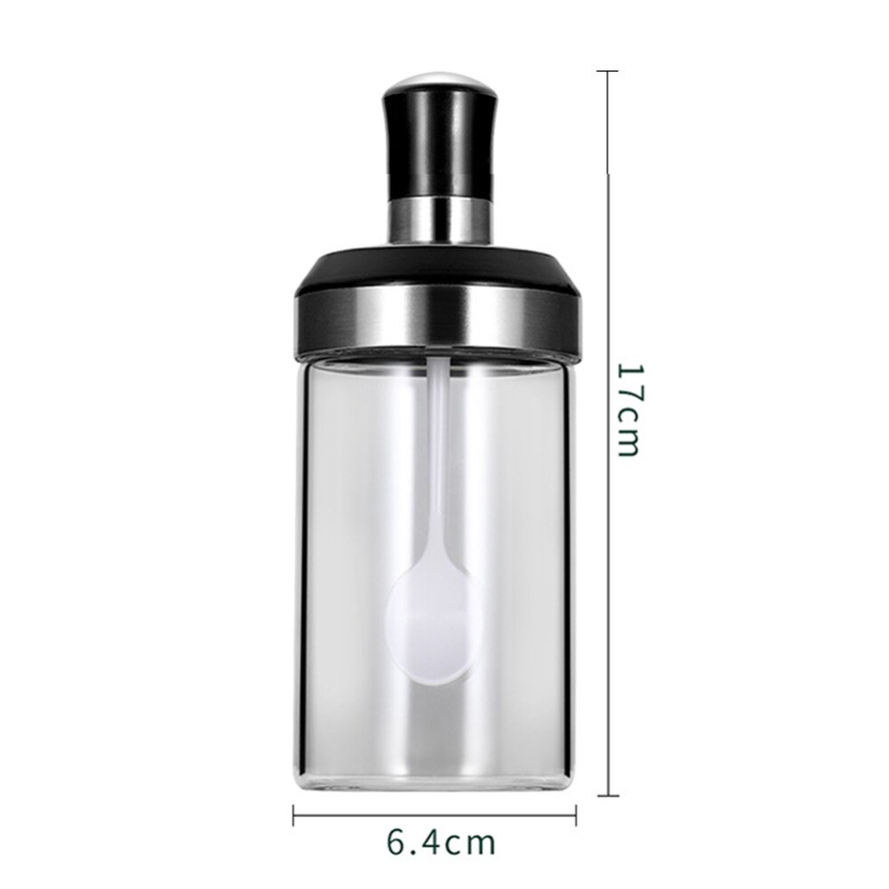 Opbevaring af krydderier til køkkenopbevaring af glaskrydderiflaske, saltboks, pebershaker, ske, sukkerskål og saltkar