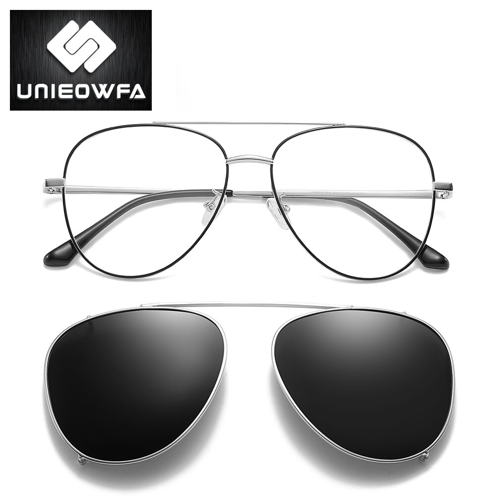 Gafas magnéticas de aviación para hombre, anteojos de sol con Clip de imán polarizado, con prescripción, montura óptica para Miopía: C3 Silver Black