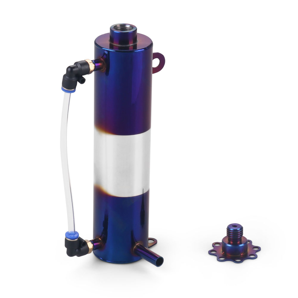 Radiador cilíndrico universal 400ml, refrigeração de líquido refrigerante, tanque de captura de alumínio azul queimado, reservatório de transbordamento