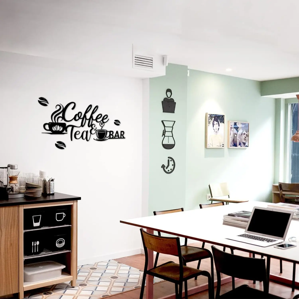 Kaffeebar-Schild aus Metall, Wanddekoration – Kaffee- und Teebar-Kunst mit Bohnen, perfekt für sterben Wanddekoration zu Hause, in der Küche oder Ich bin Büro