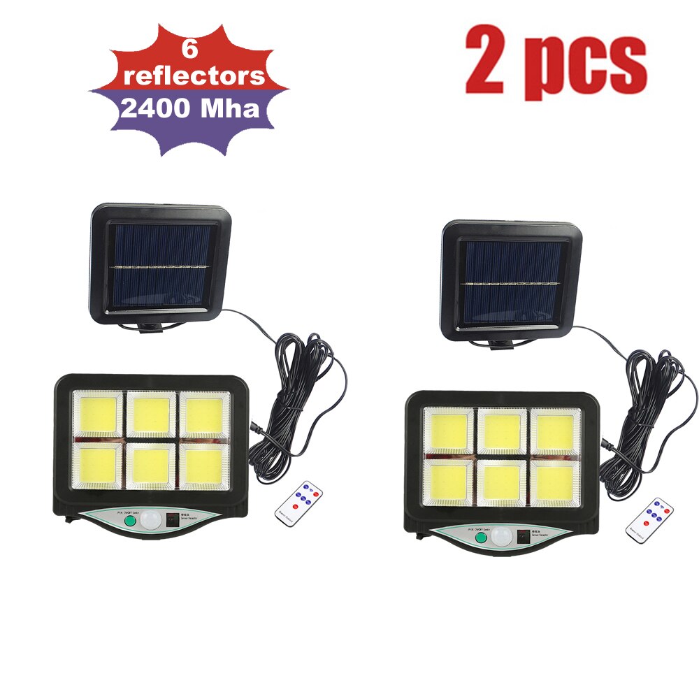 LEDs Solar Panel Power Light PIR Motion Sensor Separable Wall Lamp Outdoor Path Yard Garden Fence Night Light remote 3 modes: 2400Mha 6COB 2pcs