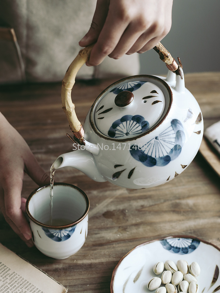 Japanese Style Retro Hand-painted Teapot Inn Pub Restaurant Teapot Ceramic Tea Cup Tea Cup Single Handle Pot