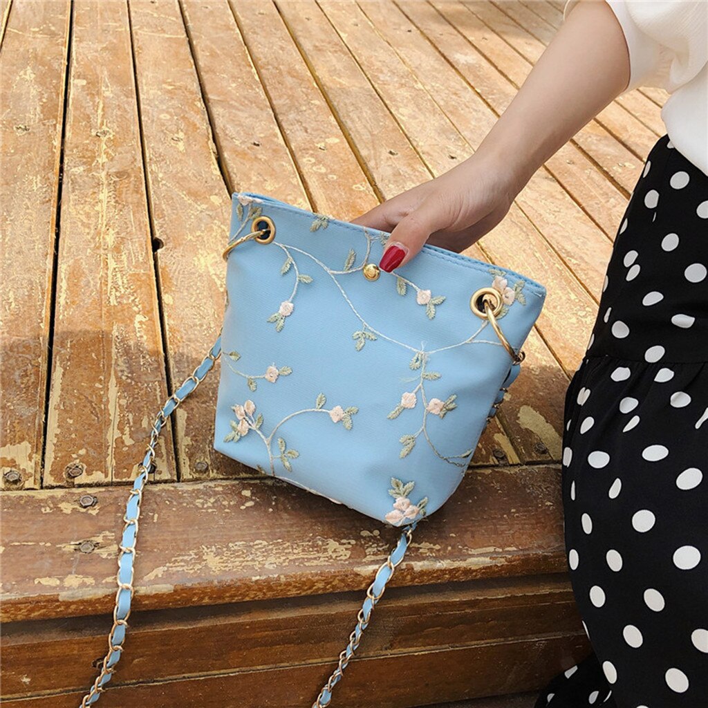 Women's Messenger Bags Handbag Women Beach Lace Embroid Bucket Bag Leather Clutch Square Crossbody Bag Lady Shoulder Bag Purse