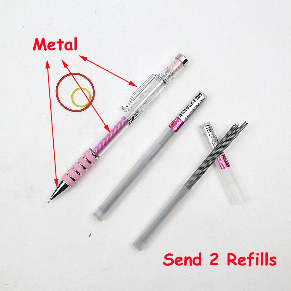 2 Stuks Vulpotlood 0.5 ~ 0.7Mm Metalen + Lente Swing Output De Refill Tekening Automatische Potlood sturen 2 Potlood