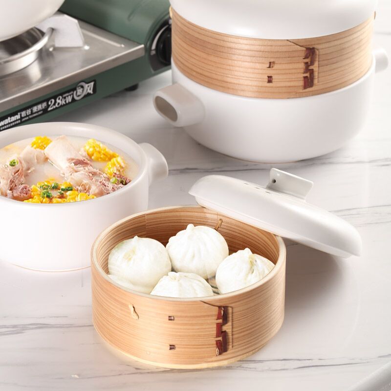 Japanese Style Steamer Casserole With Steamer Drawer Soup Pot Stew Pot Bamboo Multilayer Hotel Household Ceramic Casserole ZB182
