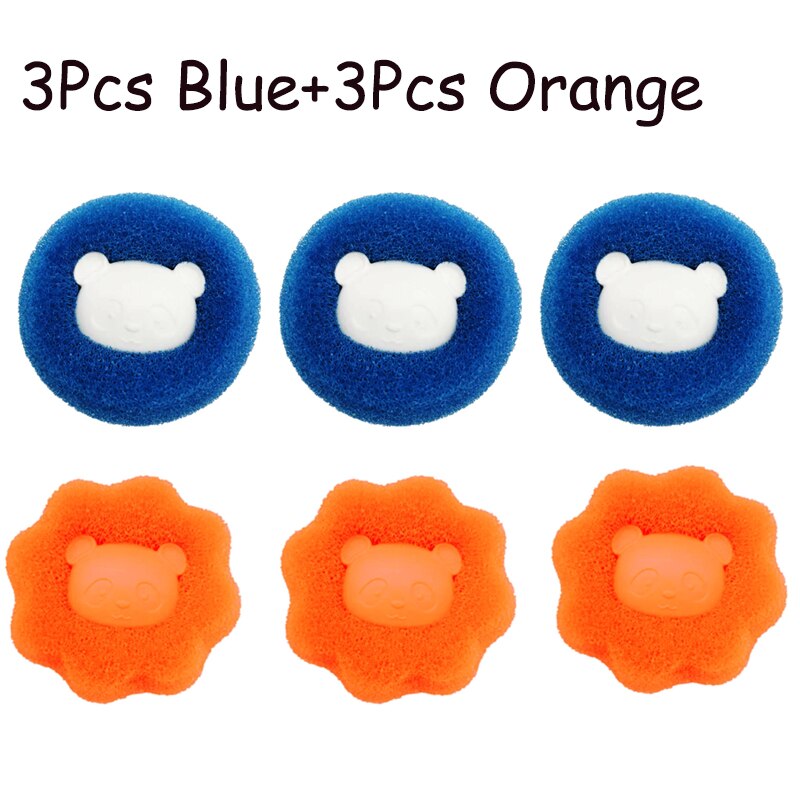 Boule à lessive magique Panda mignon, Machine à laver, nettoyage, séchage des vêtements, boule éponge réutilisable, résistant à l&#39;usure, élimination des nœuds: 3pcs Blue 3pc Orange