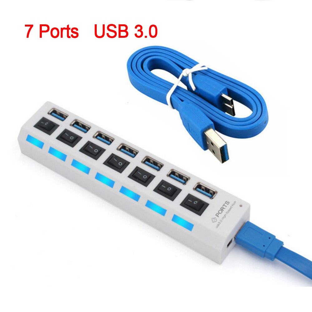 USB Hub 3.0 USB Splitter Multi USB 2.0 Hub 4/7 Port Expander Multi USB 3 Hab Use Power Adapter Computer Accessories Hub For PC: 7 Ports White 3.0