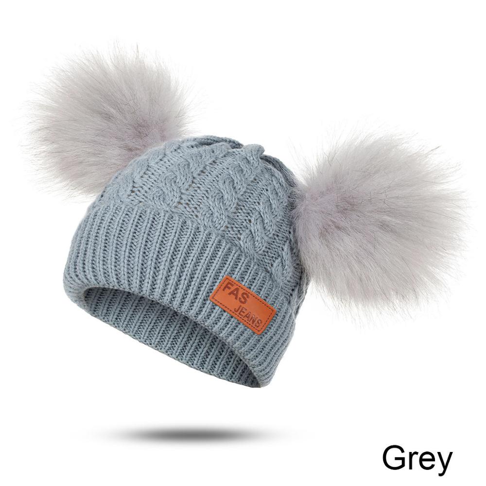 Reakids Winter Baby Meisjes Hoed Leuke Warme Solid Kinderen Pompom Hoed Gebreide Katoenen Muts Voor Kinderen: grey  2