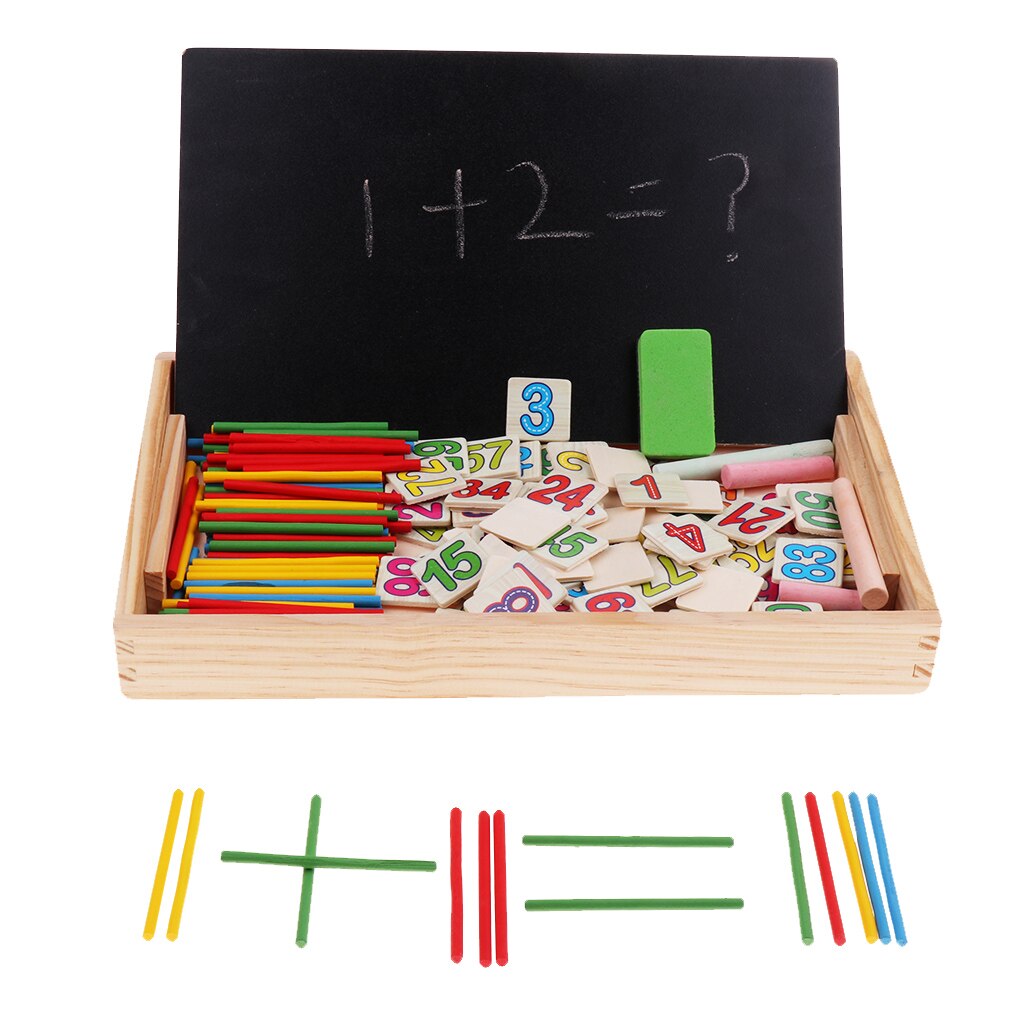 Børnehave træ matematisk tælle værktøj med tælle stænger, undervisning ur, bord