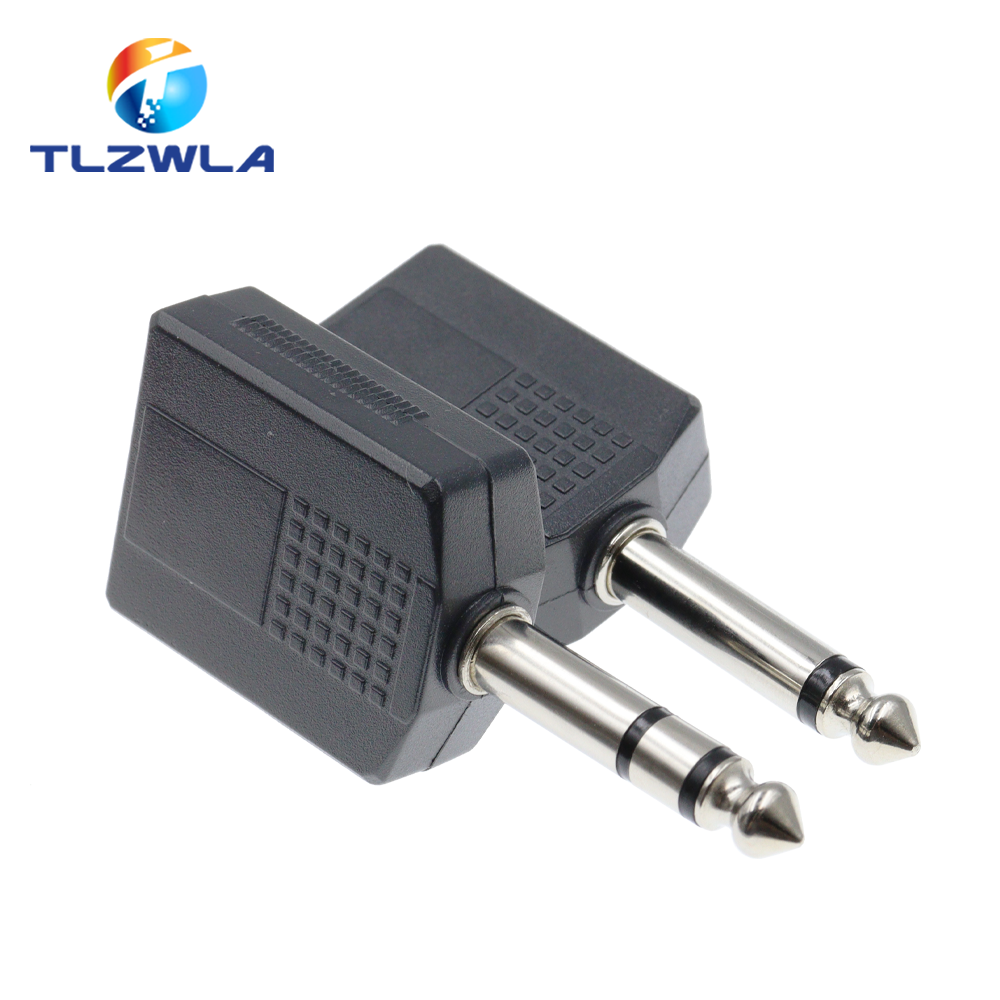 2 SZTUK 1/4 "mononukleoza/stereofoniczny audio Jacek adapter wtyczki męnarty na żeńnarty 6.35MM 6.5MM Podwójne gniazdo Słuchawki Mikrofon Y Rozgałęźnik Konwerter