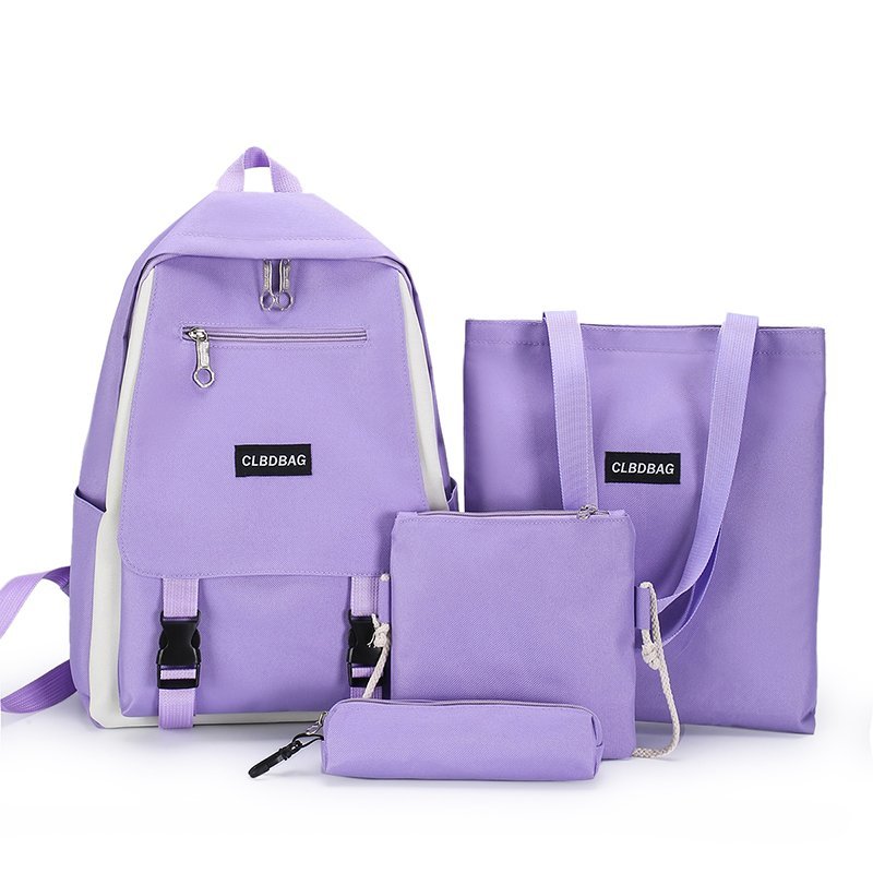 Roxo adolescentes estudante mochila bolsas de ombro-sacos de lona moda feminina traval voltar packs meninas sólida bookbag 4 peças conjunto 2020