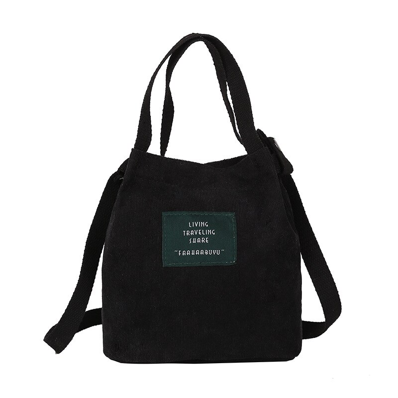 femmes sac à main dames velours côtelé sac à main épaule dames fourre-tout sac à main sacoche sac de messager sac de Shopping de rue: Black