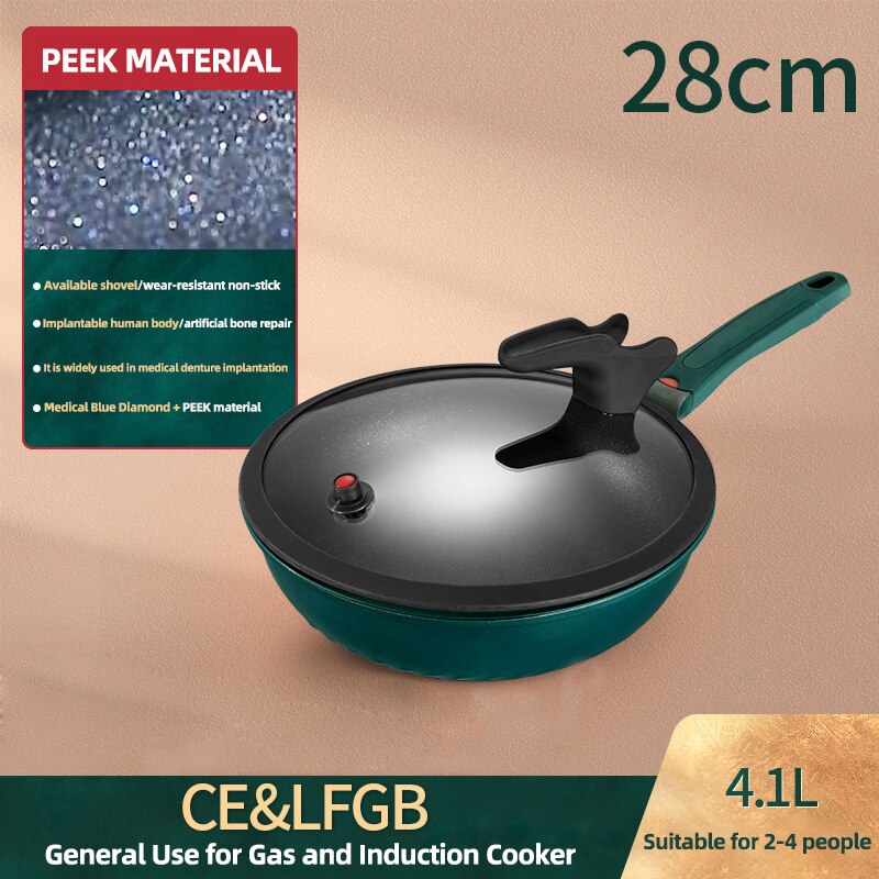 Hoge Capaciteit Potten Inductie Kookplaat Wok Thuis Keuken Multifunctionele Kookgerei Steak Koekenpan Non-stick Algemene Chinese Pan met Deksel: Bourgondië