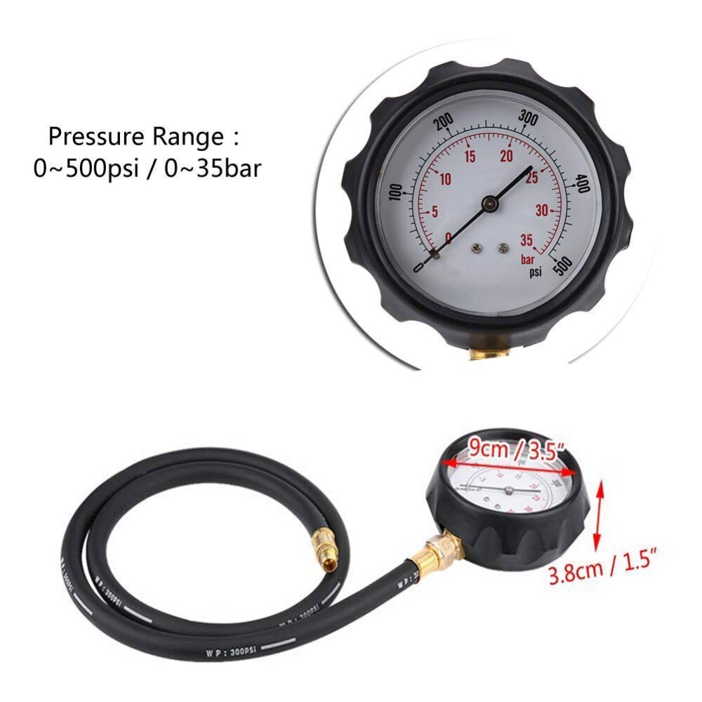 TU-11A Auto Pressure Tester 0~500 psi Oil Pressure Tester Gauge Test Kit Garage Tool with Dual Color Coded Scale