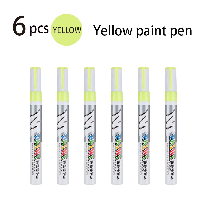 Color Waterproof Paint Marker Glass Plastic Ceramic Wood Metal Paper Car Paint Scratch Repair Pen Graffiti Tires Do Not Fade: 6 yellow pens