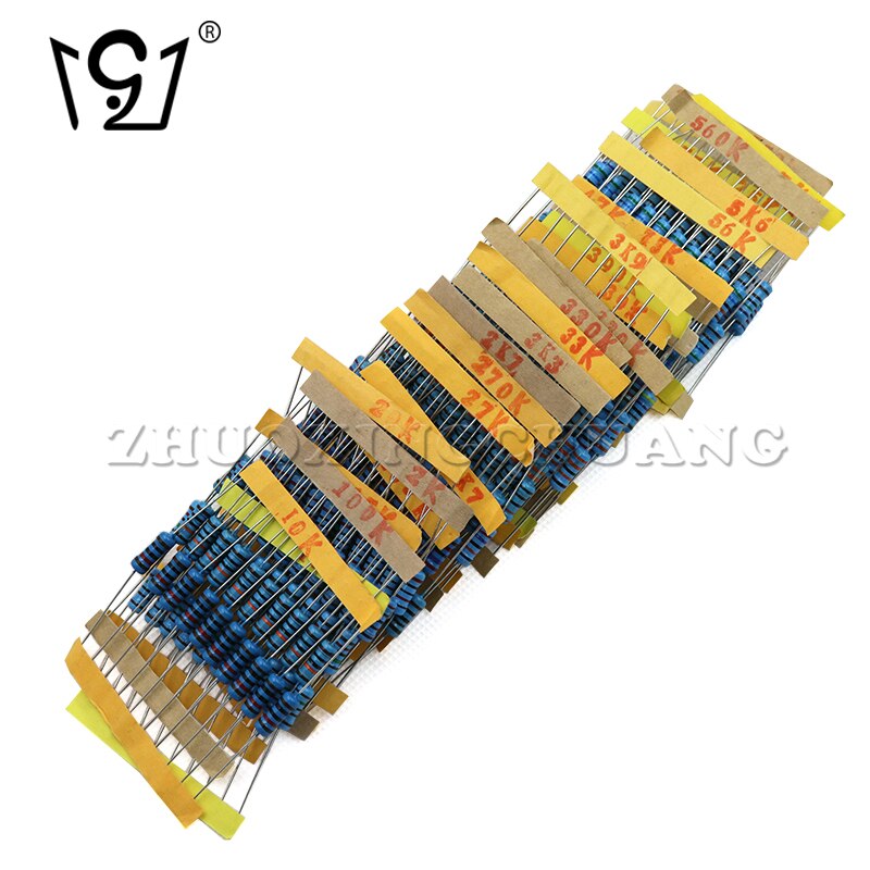 300PCS 1W metal film resistor package sample package 1K to 820K electronic component package sample package 30values*10pcs