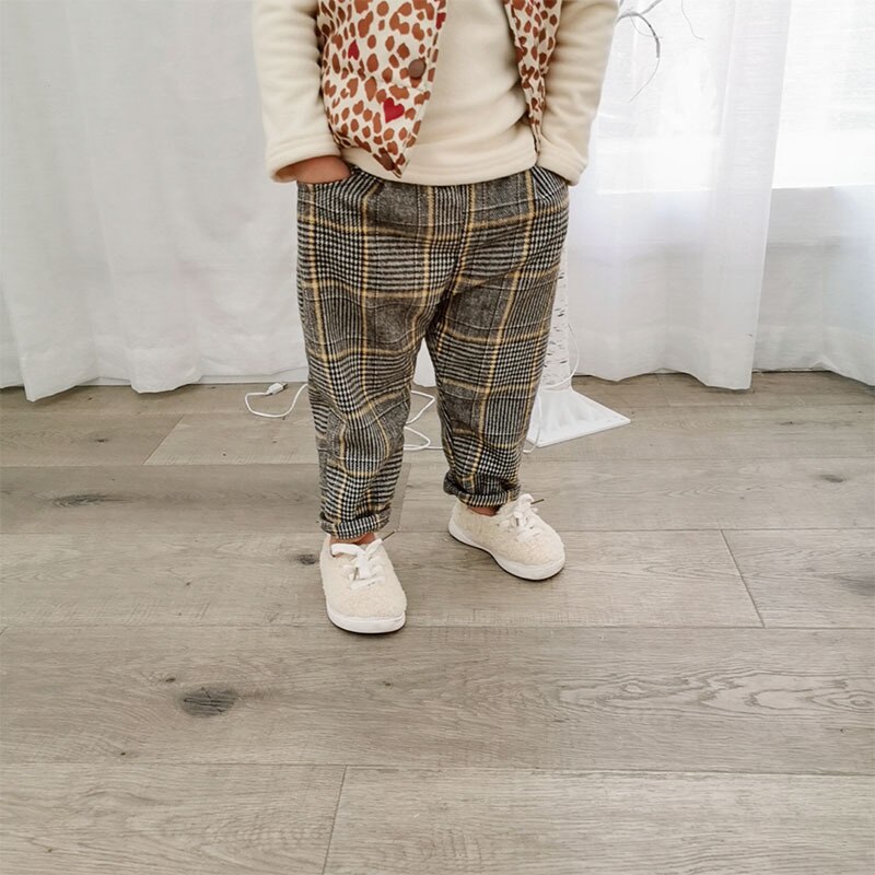 Jongens casual broeken lente geruite broeken kinderen losse lente en herfst kinder single broeken kinderkleding: Koffiekleur / 100cm