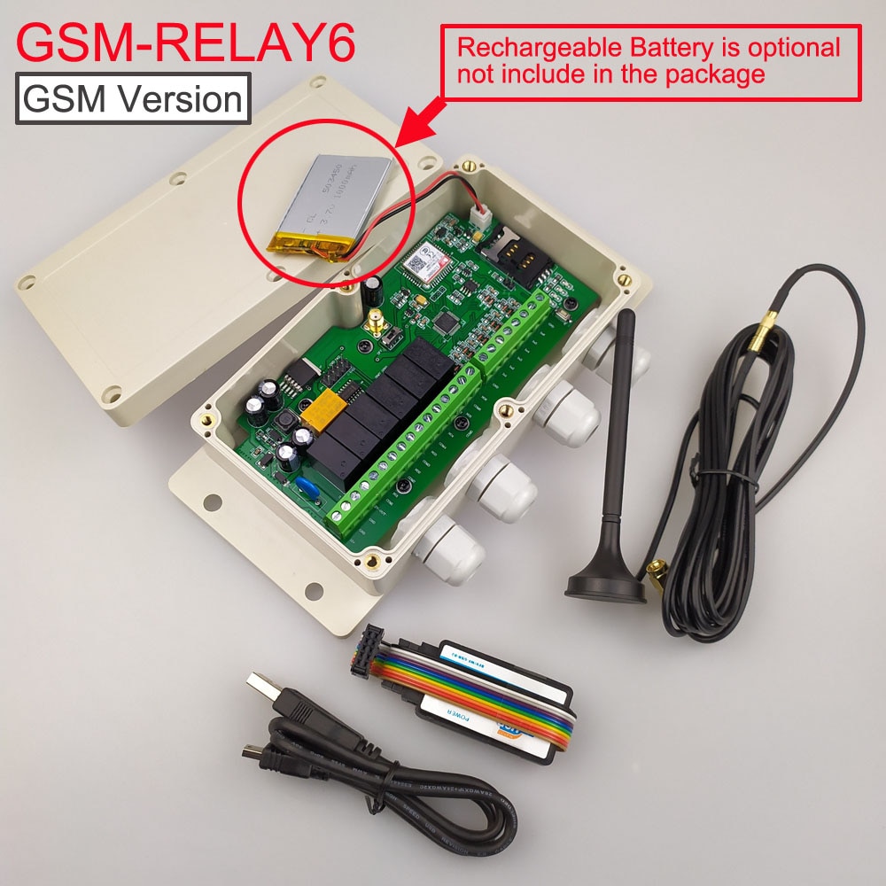 GSM-RELAY6 6 kanaals relais uitgang 6 alarm input GSM SMS Controller oplaadbare batterij voor stroomuitval alert
