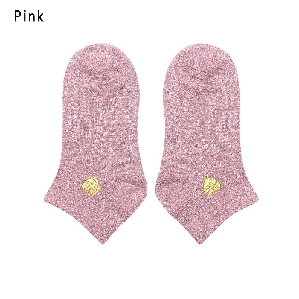 Borduurwerk hart liefde glitter sokken dames modieus zilver goud zijde kleurrijk glanzende sokken glimmende calcetines vrouw