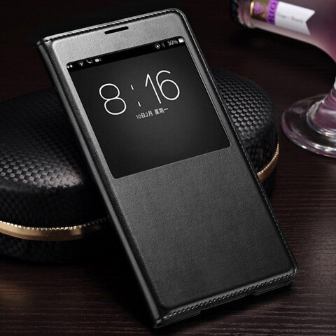 Flip Cover Leather Case Voor Samsung Galaxy S5 S 5 Galaxys5 Samsungs5 SM G900 G900F G900FD SM-G900F SM-G900 Smart View telefoon Case: Black
