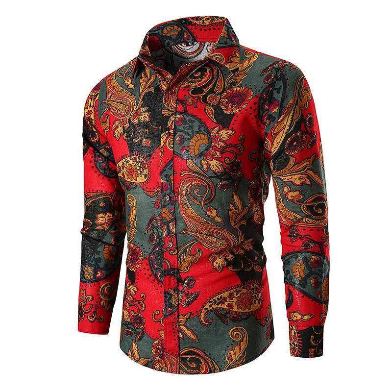 Vintage paisley print hawaiiansk skjorte mænd forår efterår lange ærmer herre kjole skjorter bryllup fest galla skjorte chemise homme