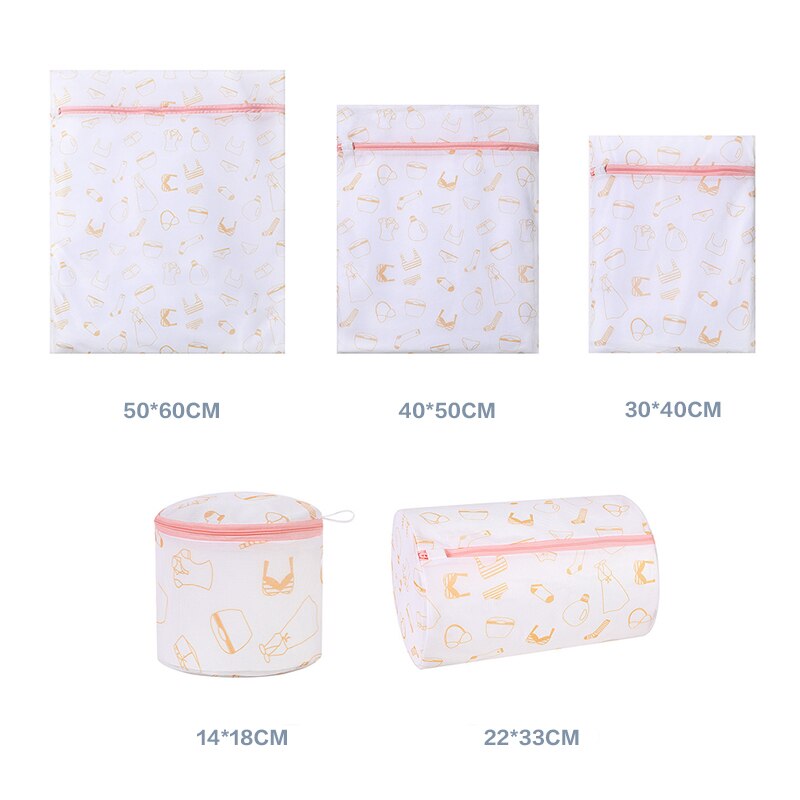 5 pcs/set Polyester Mesh Laundry Bags Orange Printing Washing Bag for Dirty Clothes