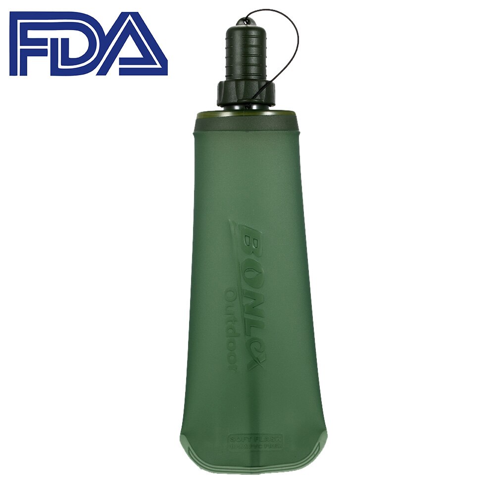 250ml 500ml sport waterfles waterzak tpu opvouwbare zachte fles hardlopen kamperen wandelen fiets waterzak opvouwbare drinkfles: Donkergroen 250ml