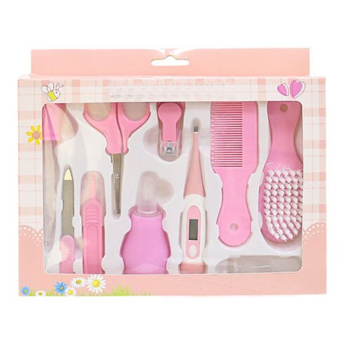 10 stuks babyverzorgingsset voor pasgeborenen, nagelborstel, thermometer, verzorgingsset voor kinderen: Roze