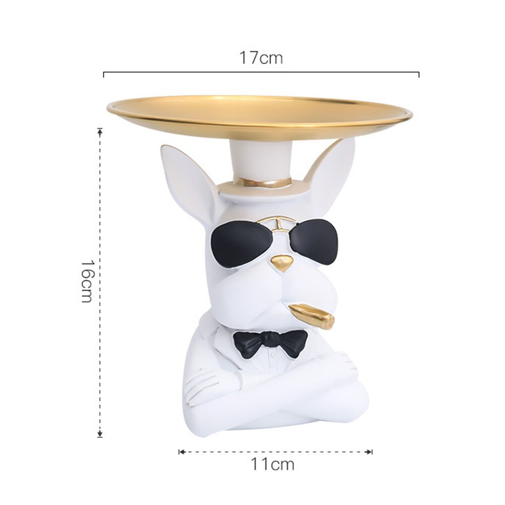 Nordic buldog francuski rzeźba figurka psa statua biżuteria przechowywania tabeli dekoracji prezent pas płyta okulary taca Home Art statua: White C