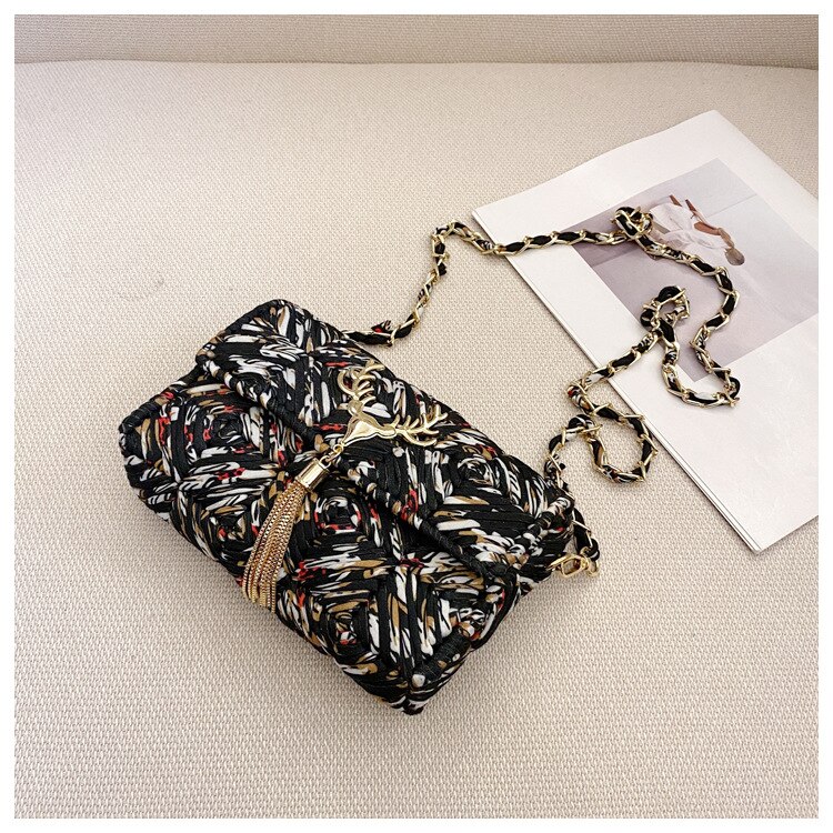 DIY Weaving Bag Grid Handmade Materials Package Handcraft Shoulder Bag Making Supplies Woman Bag Selfmade Sewing Accessories: GoldBlack