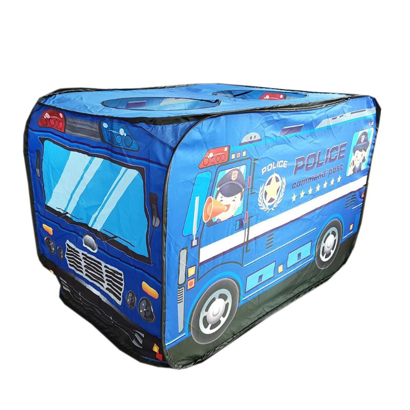 Foldable Play Tent Fire Truck/Police Car Pattern Indoor /Outdoor Playhouse for Toddlers Boys and Girls: Blue