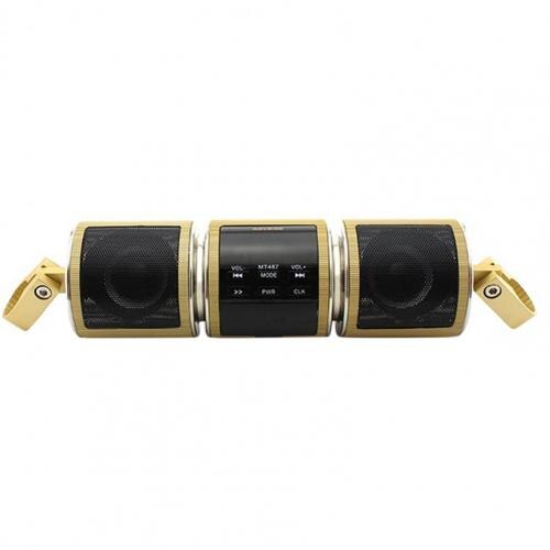 Handlebar Motorcycle MP3 Player Speaker Bluetooth Music FM Radio Waterproof Adjustable Bracket Motorbike Audio Stereo 12V: Golden
