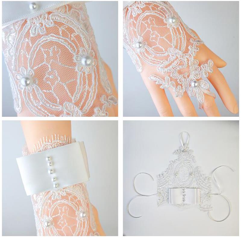 Wedding Dress Gloves Fingerless Embroidery Pearl Decor Lace Gloves Bridal Gloves Wedding Dress Bride Glove