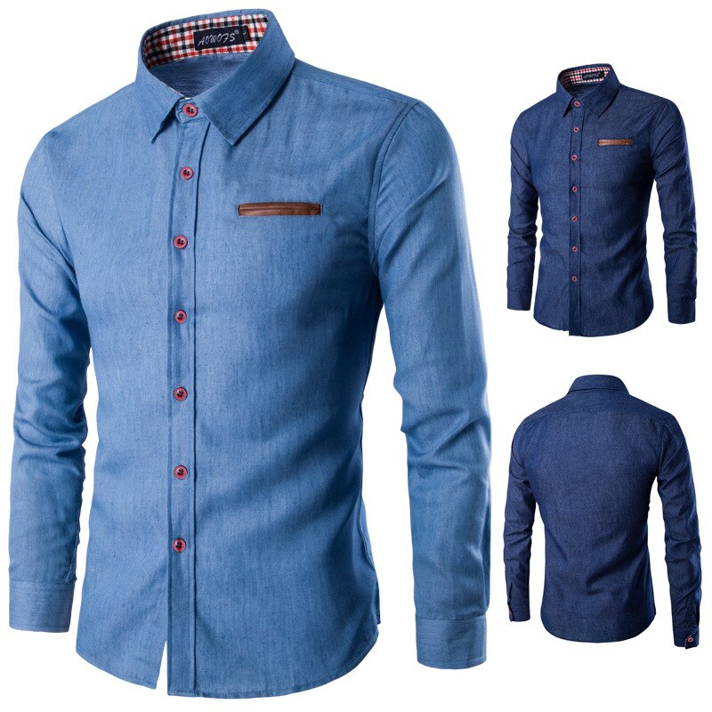 Dubinik® Chambray Shirt Heren Lange Mouw Katoen Werk Shirts met 2 Zakken Casual Button Down, Denim Blauw, 4XL