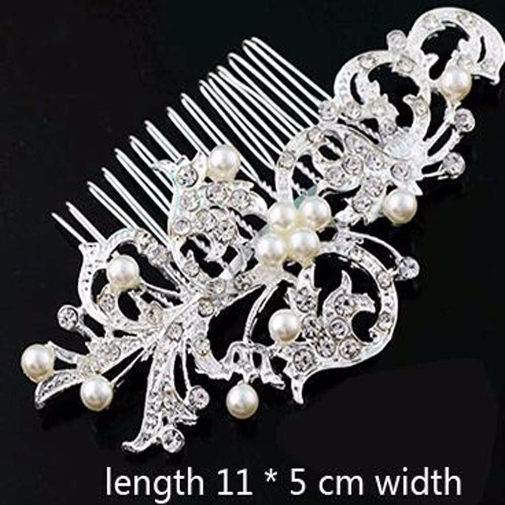 Frauen Mädchen Braut Hochzeit Silber Farbe Kristall Strass Diamant Blume Haar Clip Kamm Stift Bekleidung Zubehör Headwear Haar: Silber überzogen