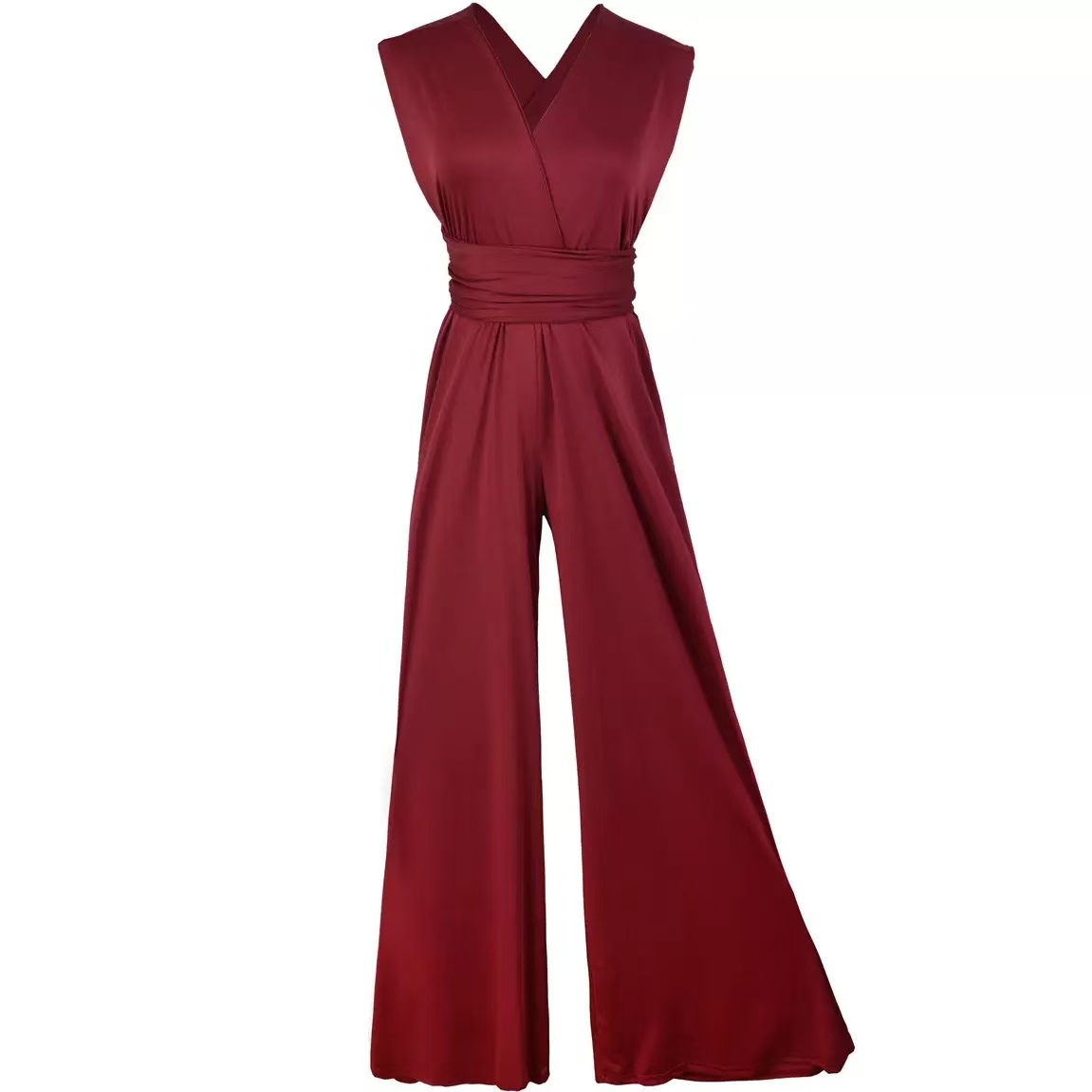 Multiway Convertible Jumpsuit Formal Multi Wrap Wedding Dress Cocktail Floor Jumpsuits Navy Blue Bridesmaid Infinity Jumpsuit: S / Claret