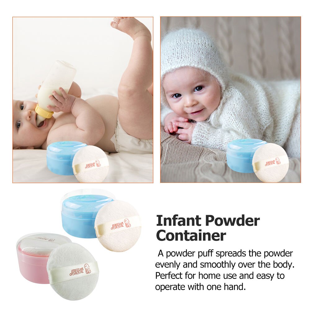 2Pcs After Bath Baby Powder Puff with Box Baby Infant Body Talcum Storage Boxes