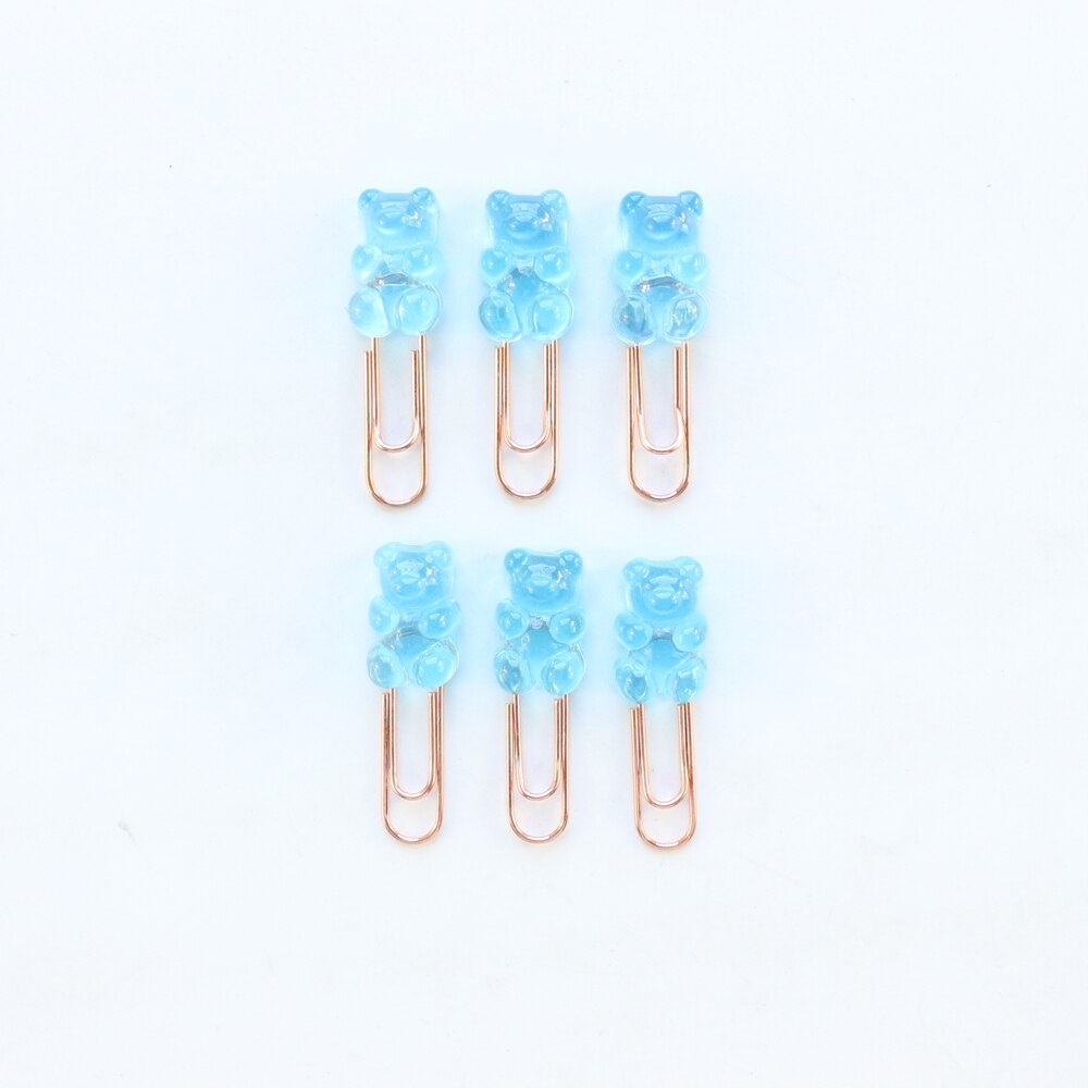 Domikee cute Korean bear shape office school paper clips set student candy memo clips bookmark stationery supplies 6pcs: Blue