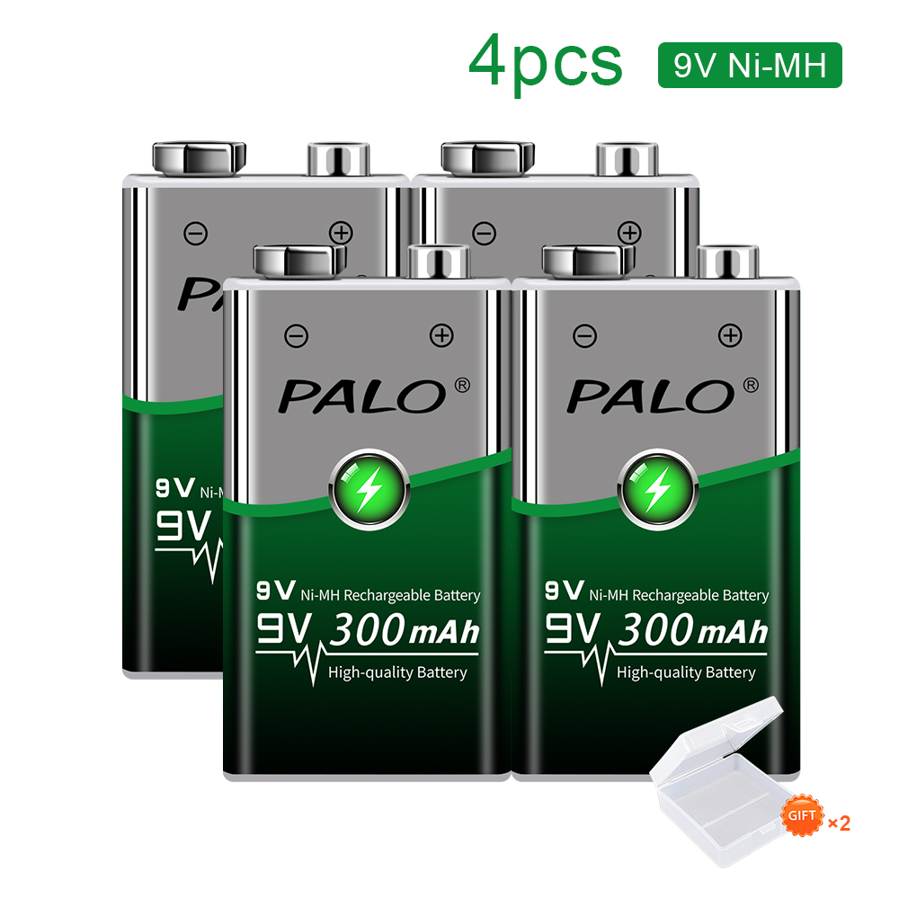 PALO 9v 6F22 300mAh Ni-MH NiMH 9 Volt Rechargeable Batteries + Charger For 6F22 9V NiCd NiMh Li-ion Rechargeable Batteries: black