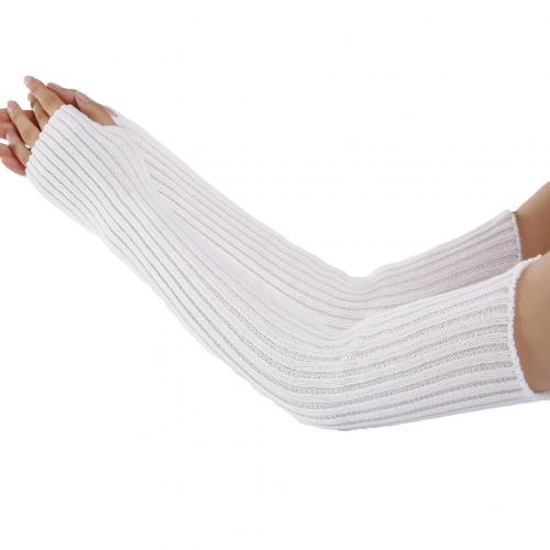 Damehandsker strækbare langærmede fingerløse handsker varme strikkede vanter armvarmere lange handsker forår efterår 52cm: Hvid