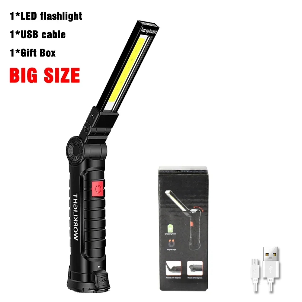 COB LED Work Light Dimmable USB Rechargeable LED Flashlight Inspection Lamp With Magnetic Hook Power Bank 18650 Battery Torch: Blue