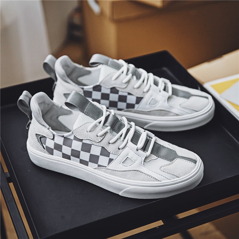 Heren schaakbord canvas schoenen, heren zwart-witte skateboardschoenen, heren casual schoenen, maat 39-44
