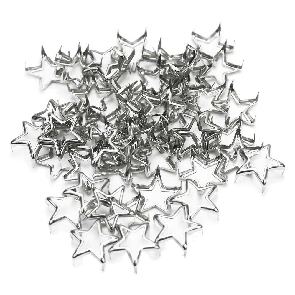 50Pcs Leathercraft Accessoires Hollow Star Vorm Metalen Studs Klinknagels Spots Spikes Voor Schoenen Kleding Decor Diy 15 Mm Zilver