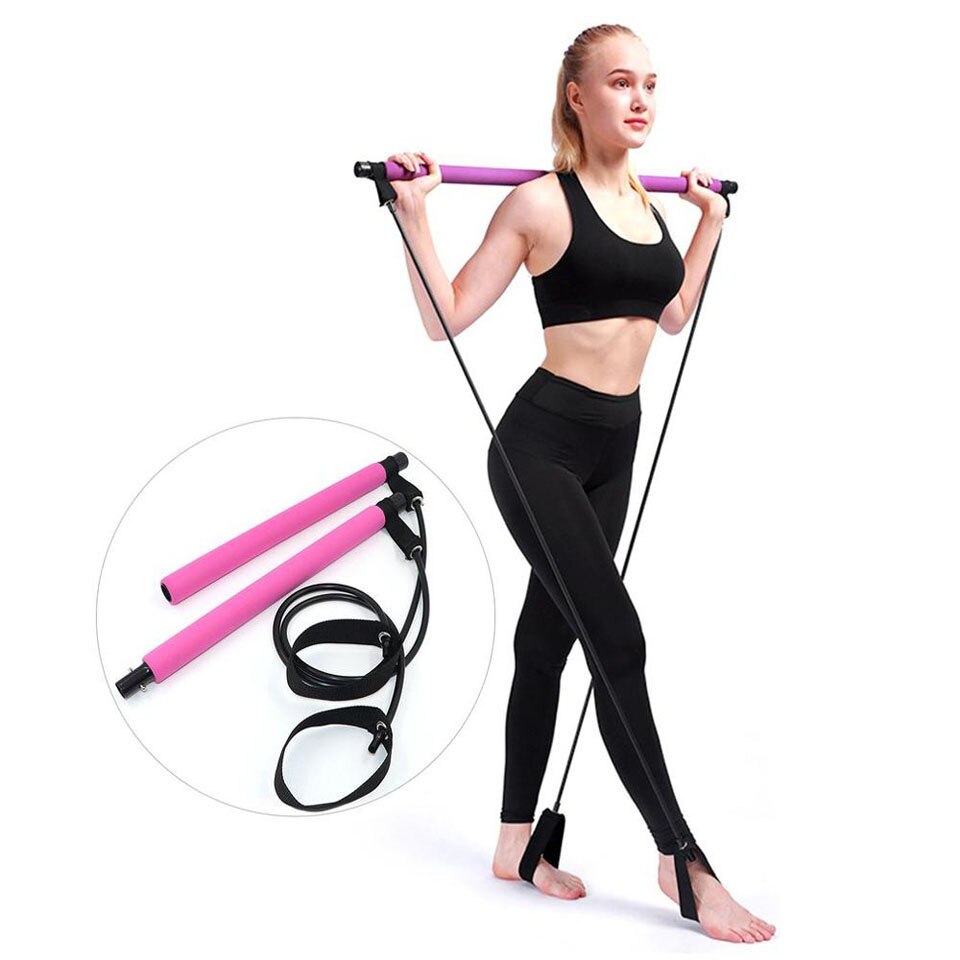 KoKossi 1Pcs Yoga Pilates Stick Bar with Resistance bands Portable Fitness Pilates Bar Crossfit Bodybuilding Rubber Tube Bands