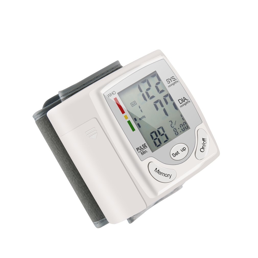 Auto lcd digital overarm blodtryksmåler håndled bp hjemme hjerteslag pulsmåler med manchet sundhedspleje instrument